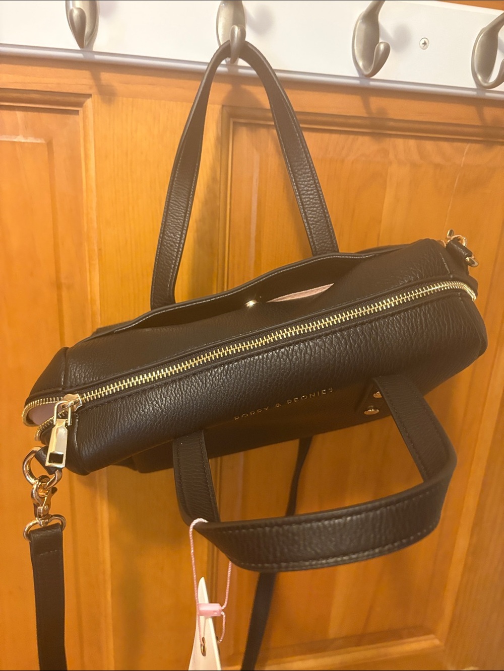 Poppy & Peonies  Out and About Black Pebbled Leather Satchel with Gold Hardware - Picture 4 of 8